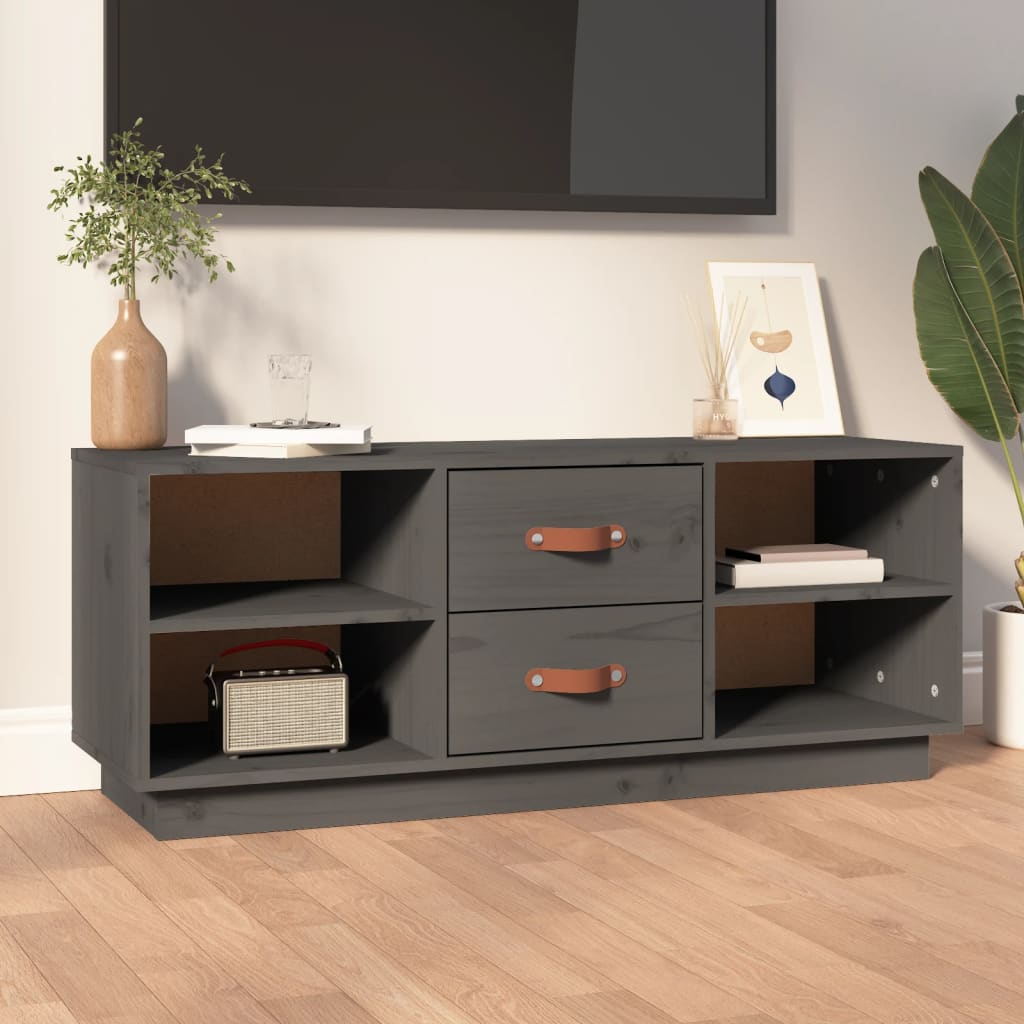 Mobile Porta TV Grigio 100x34x40 cm in Legno Massello di Pino - homemem39