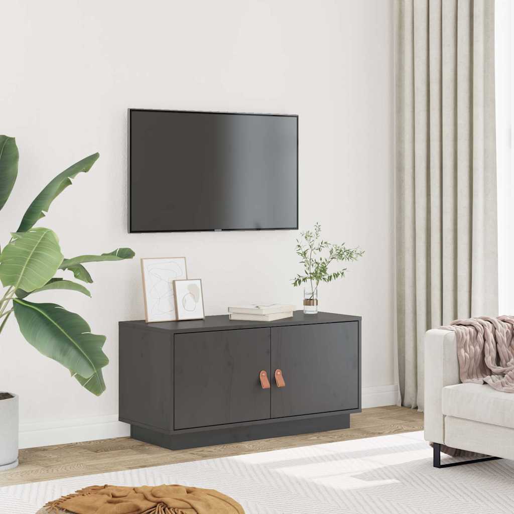 Mobile Porta TV Grigio 80x34x40 cm in Legno Massello di Pino