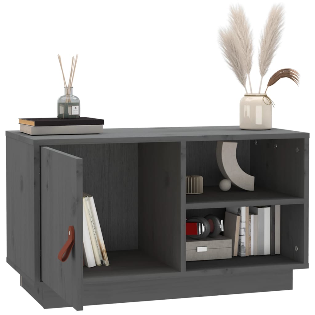 Mobile Porta TV Grigio 70x34x40 cm in Legno Massello di Pino - homemem39