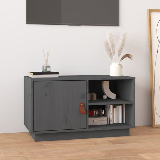 Mobile Porta TV Grigio 70x34x40 cm in Legno Massello di Pino - homemem39