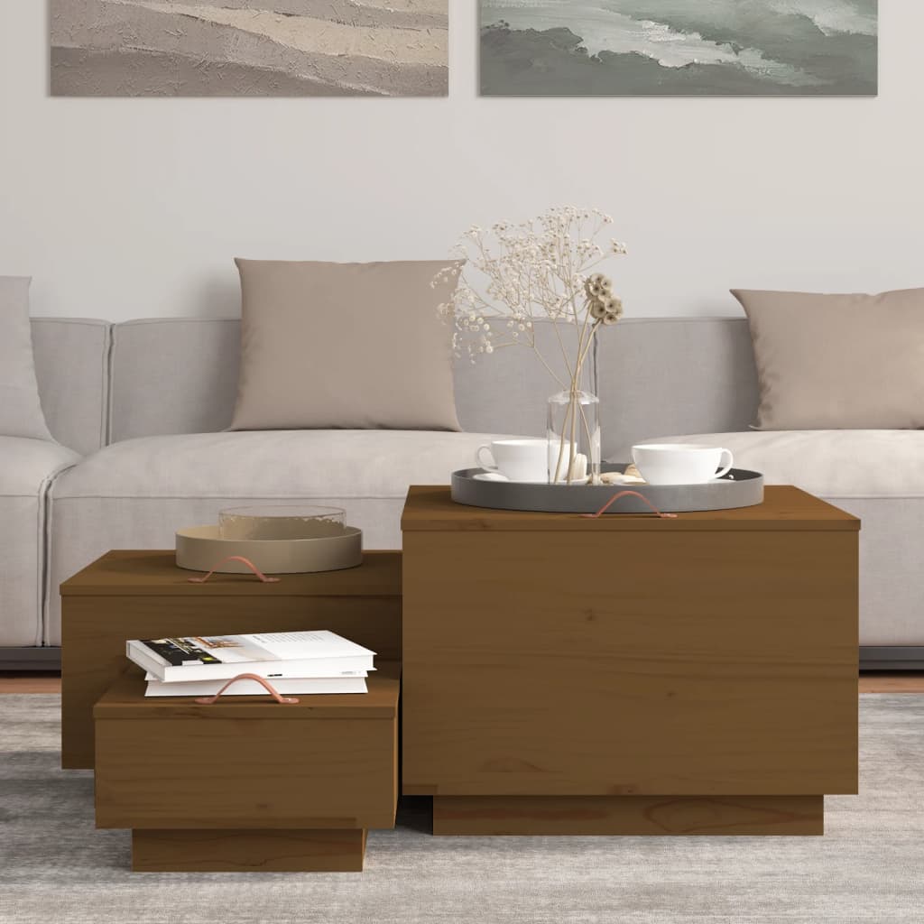 Contenitori Portaoggetti Coperchi 3pz ambra Legno Massello Pino | homemem39
