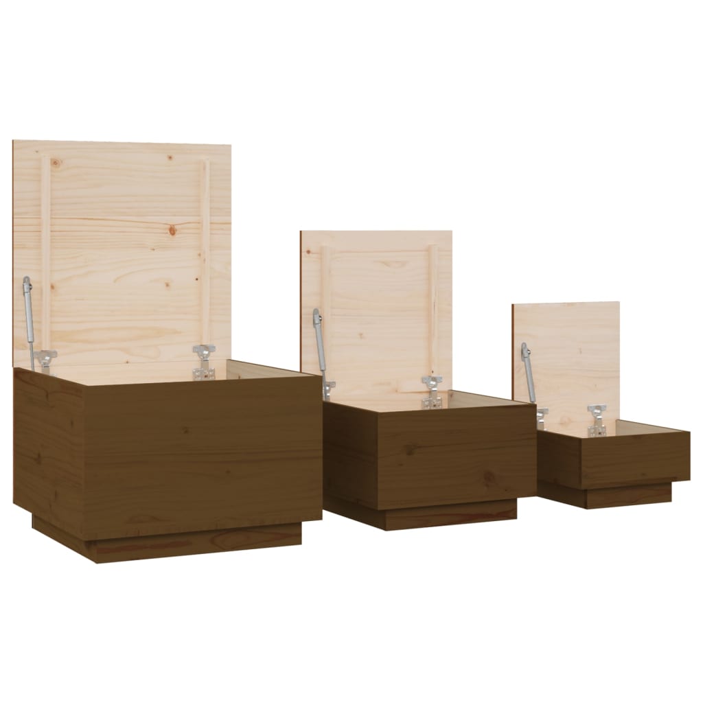 Contenitori Portaoggetti Coperchi 3pz ambra Legno Massello Pino | homemem39