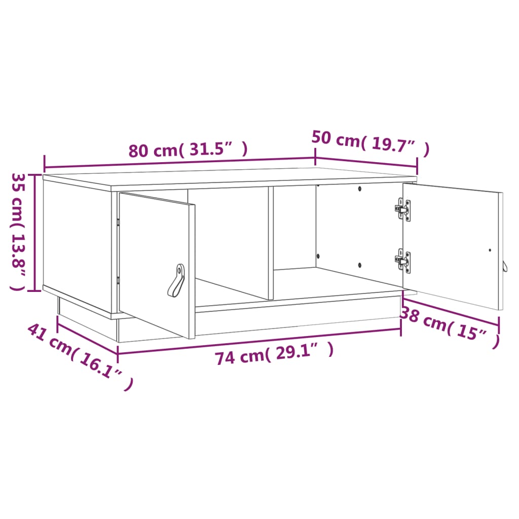 Tavolino da Salotto 80x50x35 cm Legno Massello di Pino | homemem39