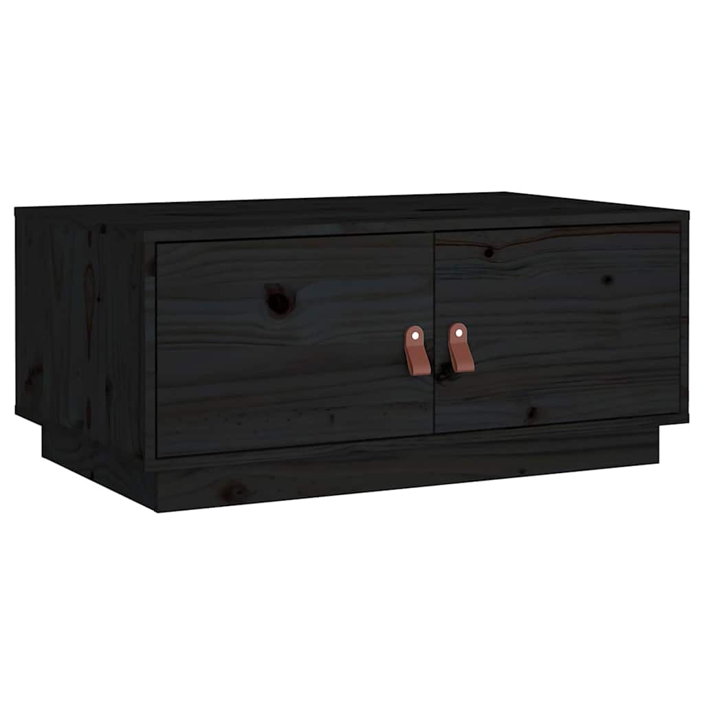 Tavolino da Salotto Nero 80x50x35 cm in Legno Massello di Pino