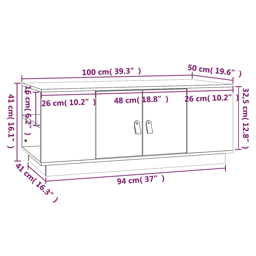 Tavolino da Salotto 100x50x41 cm in Legno Massello di Pino | homemem39
