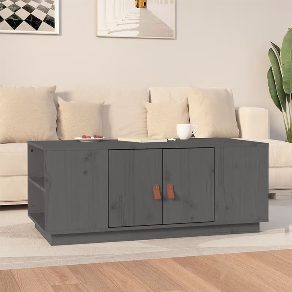 Tavolino da Salotto Grigio 100x50x41 cm Legno Massello di Pino | homemem39