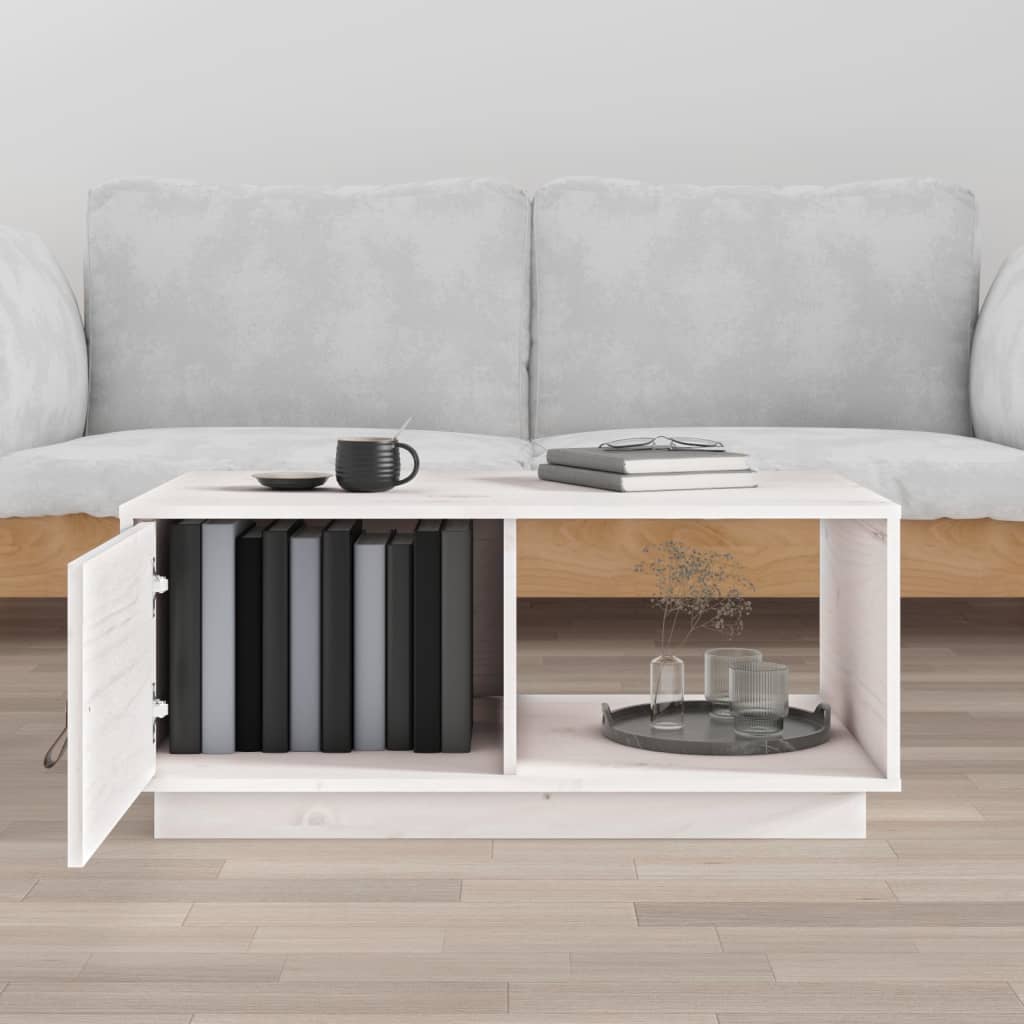 Tavolino da Salotto Bianco 80x50x35,5 cm Legno Massello di Pino | homemem39