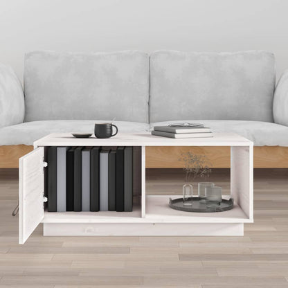 Tavolino da Salotto Bianco 80x50x35,5 cm Legno Massello di Pino | homemem39