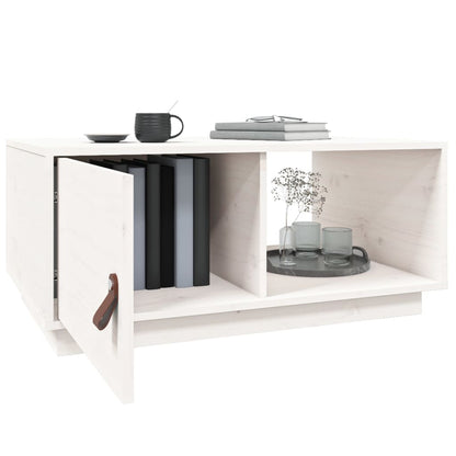 Tavolino da Salotto Bianco 80x50x35,5 cm Legno Massello di Pino | homemem39