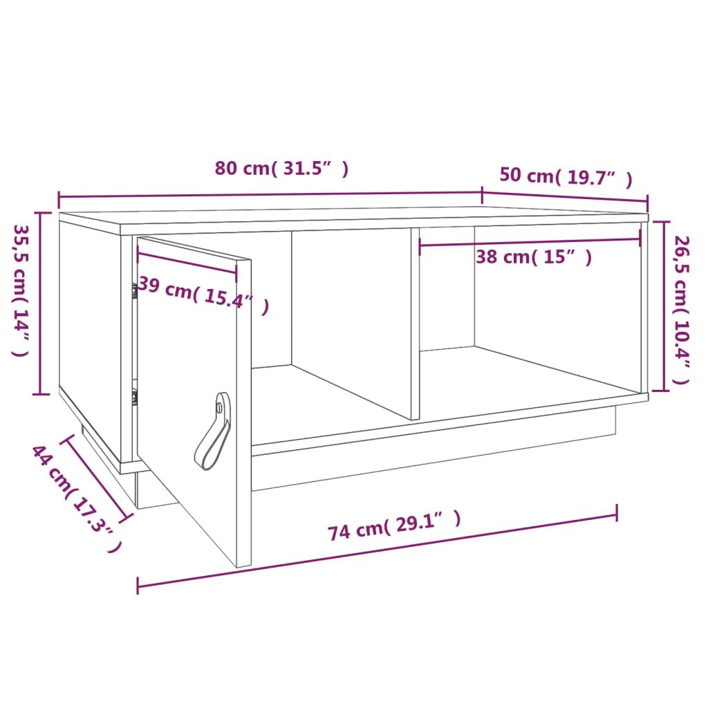 Tavolino da Salotto Bianco 80x50x35,5 cm Legno Massello di Pino | homemem39