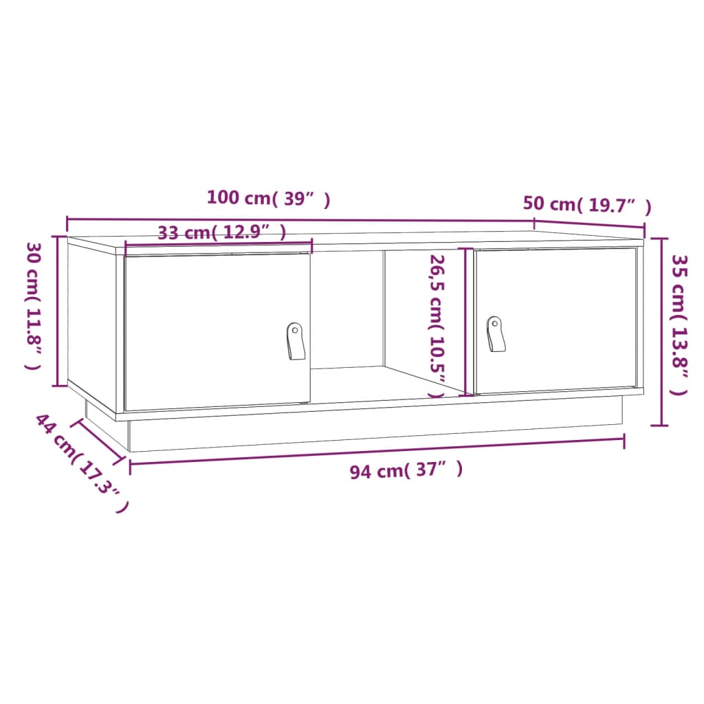 Tavolino da Salotto 100x50x35 cm in Legno Massello di Pino | homemem39