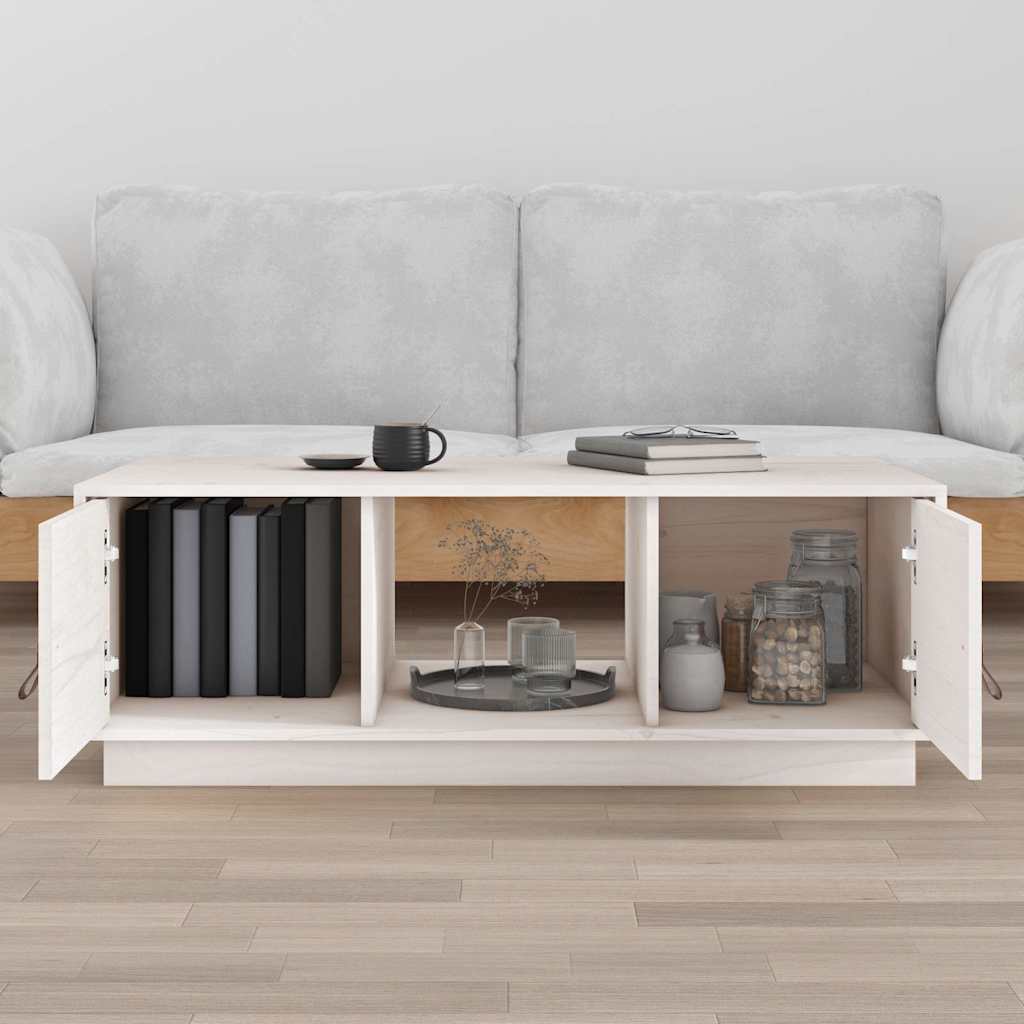 Tavolino da Salotto Bianco 100x50x35 cm Legno Massello di Pino