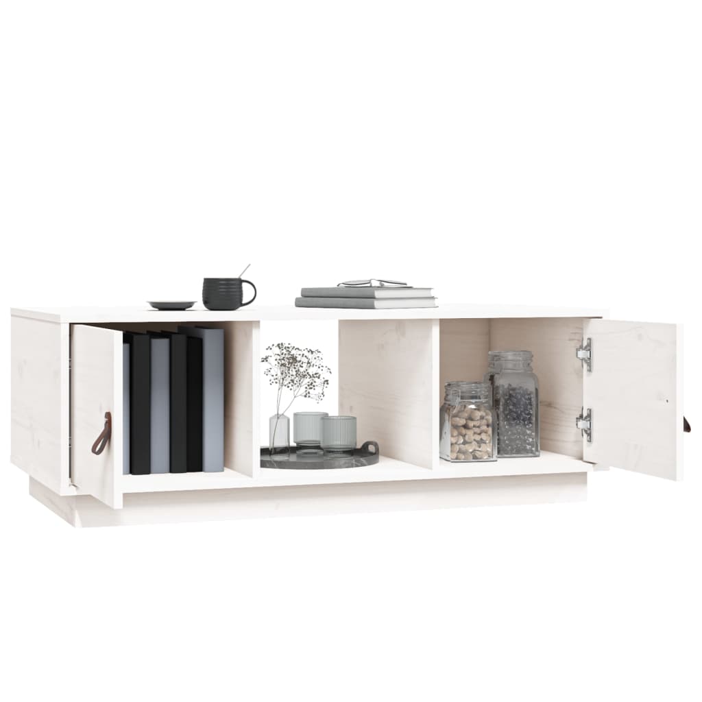Tavolino da Salotto Bianco 100x50x35 cm Legno Massello di Pino | homemem39