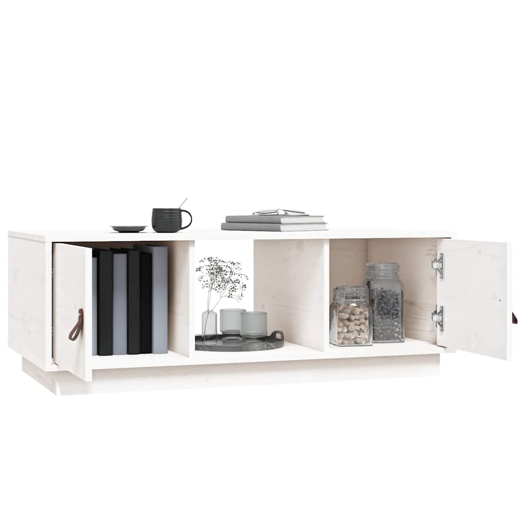Tavolino da Salotto Bianco 100x50x35 cm Legno Massello di Pino