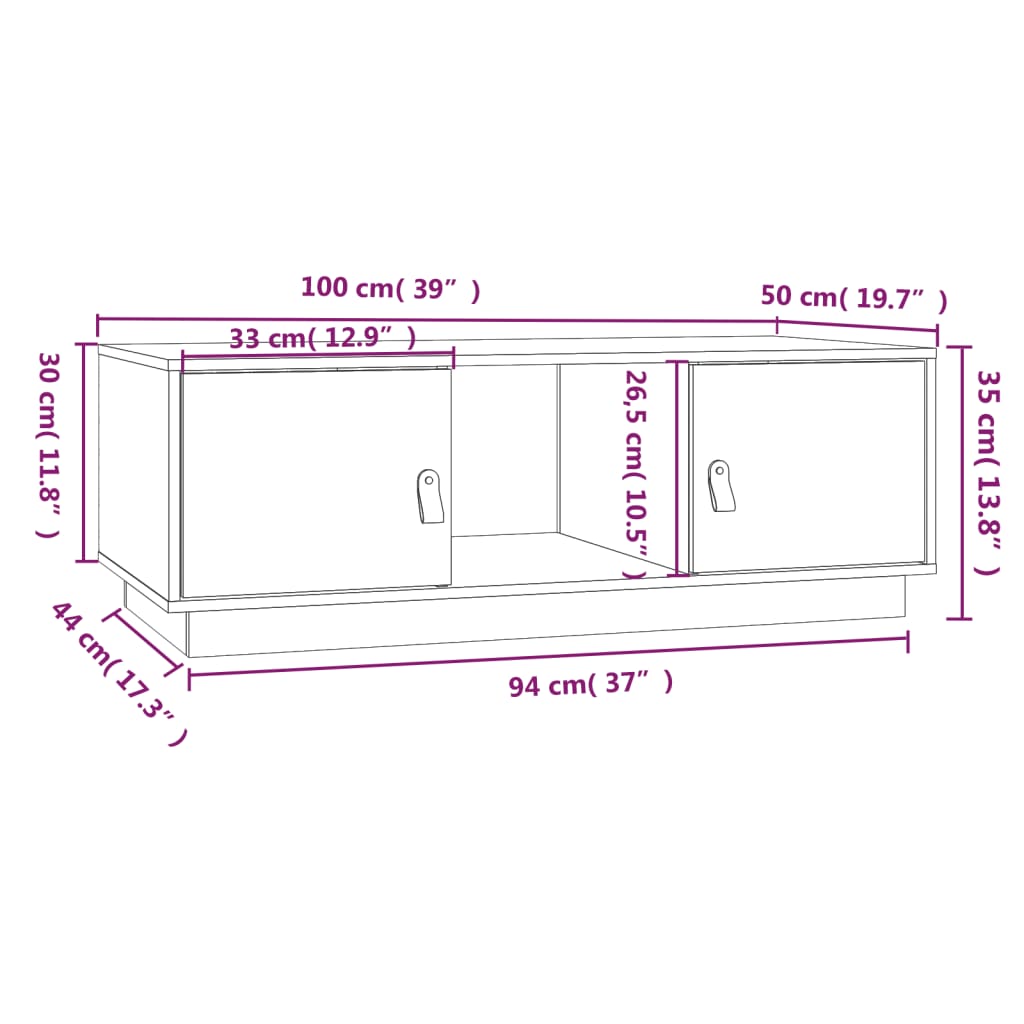 Tavolino da Salotto Grigio 100x50x35 cm Legno Massello di Pino | homemem39