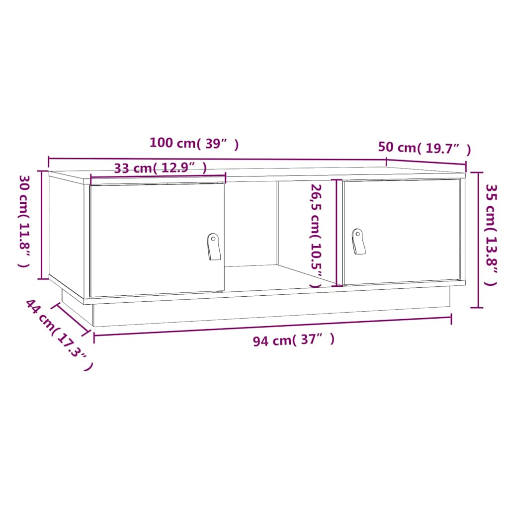Tavolino da Salotto Grigio 100x50x35 cm Legno Massello di Pino
