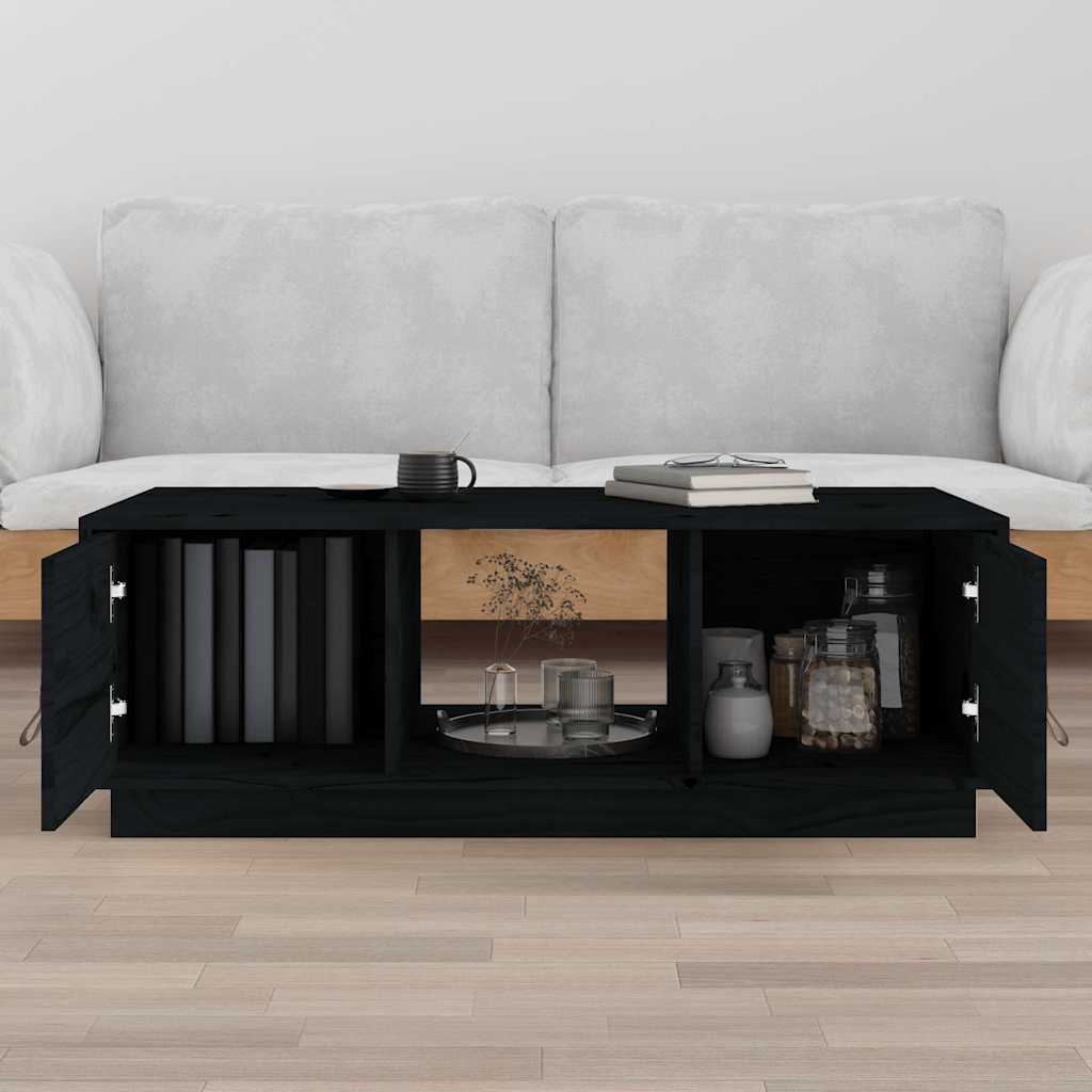 Tavolino da Salotto Nero 100x50x35 cm Legno Massello di Pino