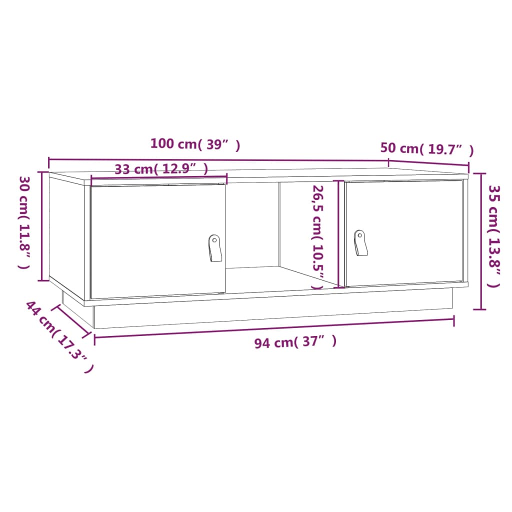 Tavolino da Salotto Nero 100x50x35 cm Legno Massello di Pino | homemem39