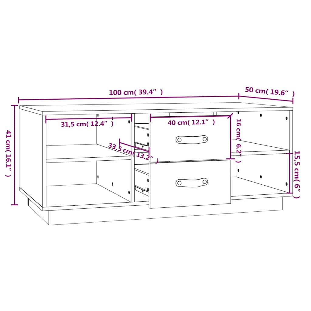 Tavolino da Salotto Bianco 100x50x41 cm Legno Massello di Pino
