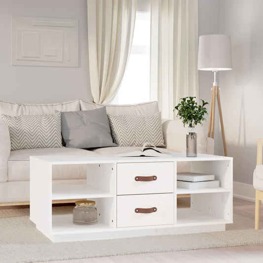 Tavolino da Salotto Bianco 100x50x41 cm Legno Massello di Pino | homemem39