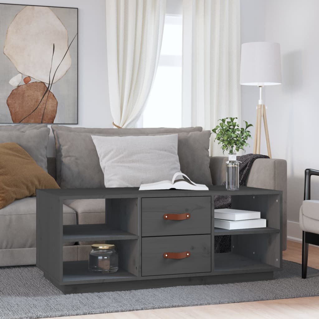 Tavolino da Salotto Grigio 100x50x41 cm Legno Massello di Pino | homemem39