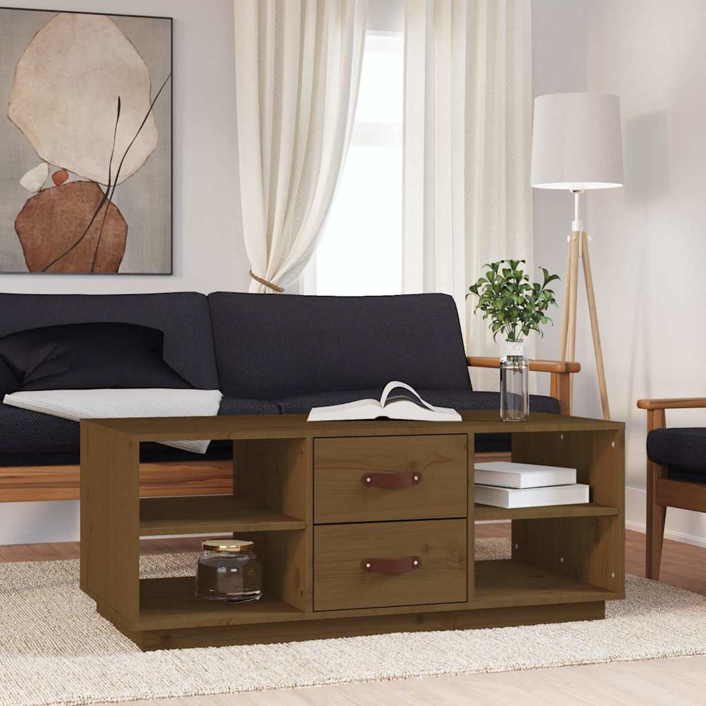 Tavolino da Salotto ambra 100x50x41cm in Legno Massello di Pino