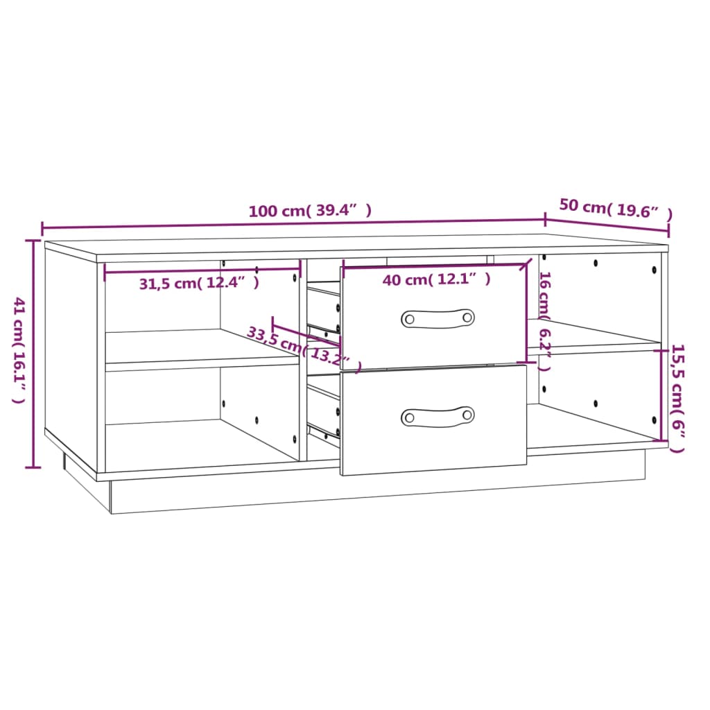 Tavolino da Salotto Nero 100x50x41 cm in Legno Massello di Pino | homemem39