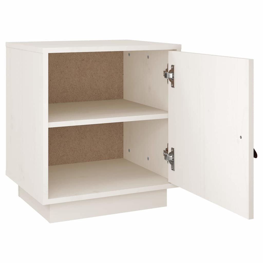 Comodino Bianco 40x34x45 cm in Legno Massello di Pino