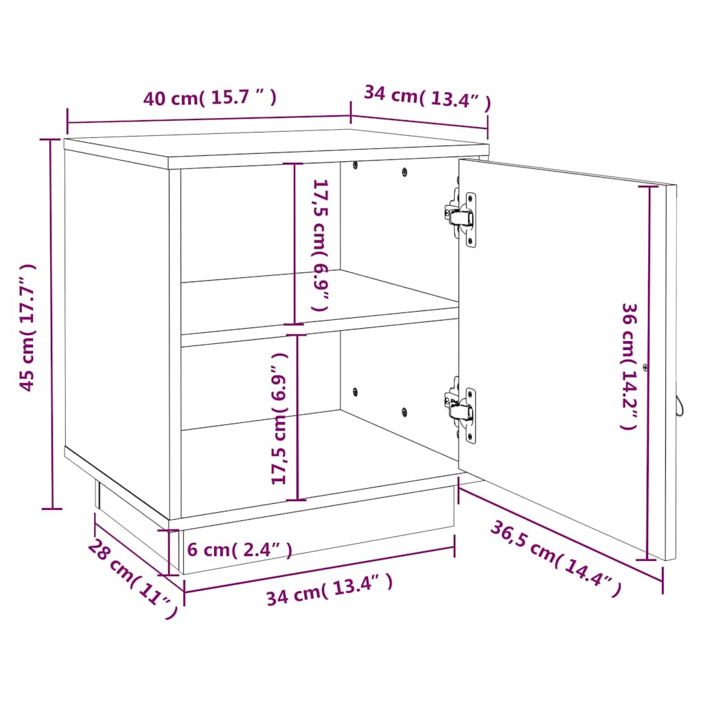 Comodini Bianco 2 pz 40x34x45 cm in Legno Massello di Pino