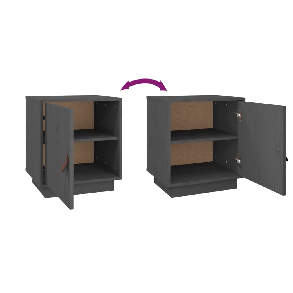 Comodino Grigio 40x34x45 cm in Legno Massello di Pino - homemem39