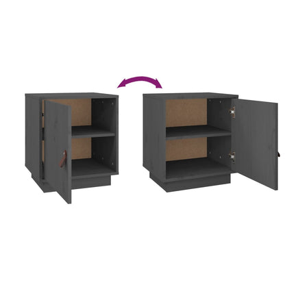 Comodino Grigio 40x34x45 cm in Legno Massello di Pino - homemem39