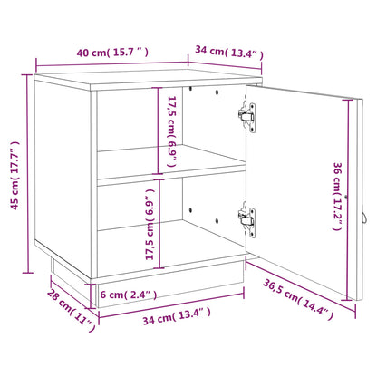 Comodino Grigio 40x34x45 cm in Legno Massello di Pino