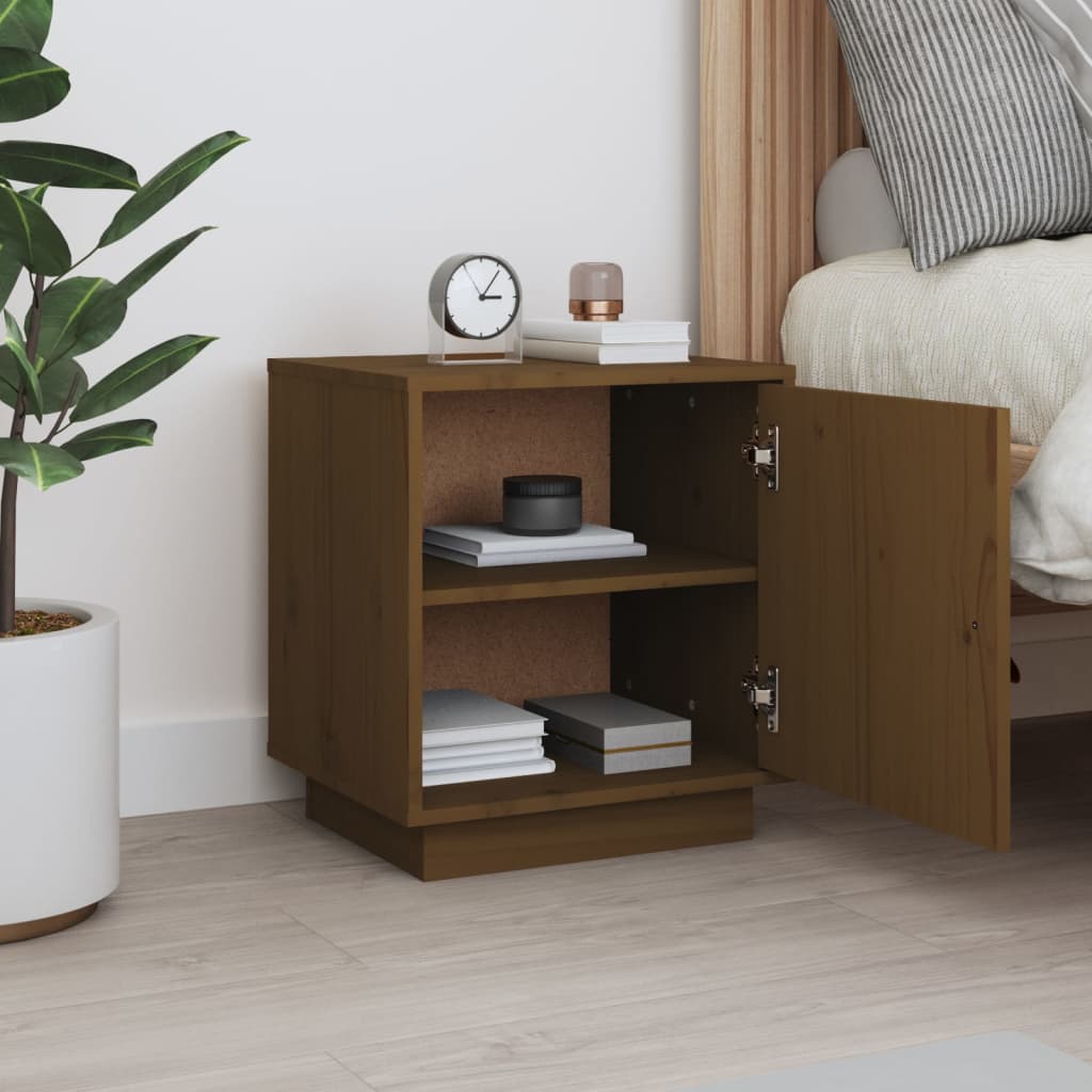 Comodino Marrone Ambrato 40x34x45 cm in Legno Massello di Pino