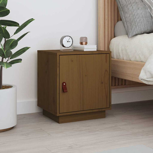Comodino Marrone Ambrato 40x34x45 cm in Legno Massello di Pino
