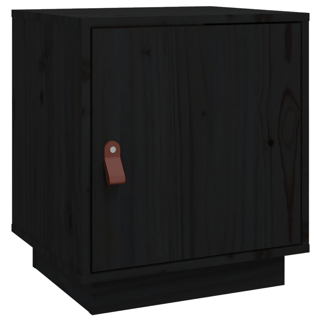 Comodino Nero 40x34x45 cm in Legno Massello di Pino - homemem39