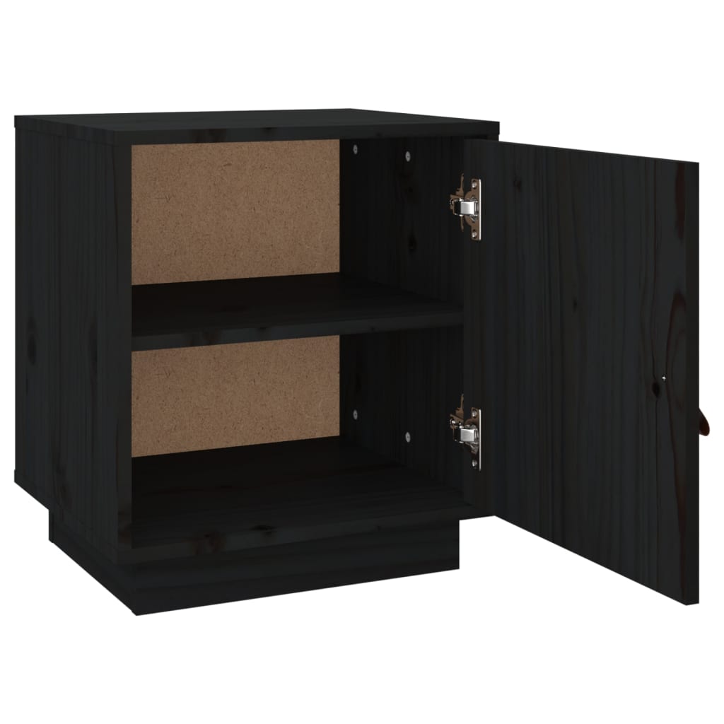 Comodino Nero 40x34x45 cm in Legno Massello di Pino - homemem39