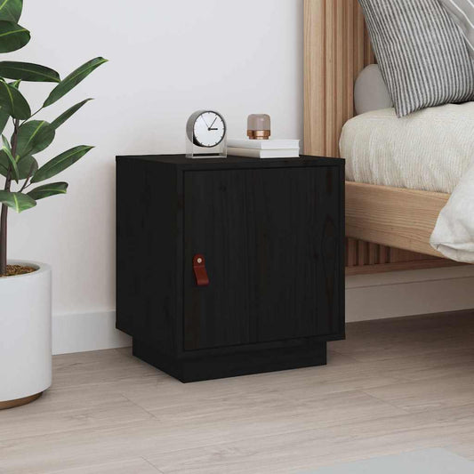 Comodino Nero 40x34x45 cm in Legno Massello di Pino
