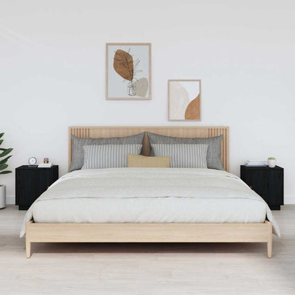 Comodini Nero 2 pz 40x34x45 cm in Legno Massello di Pino