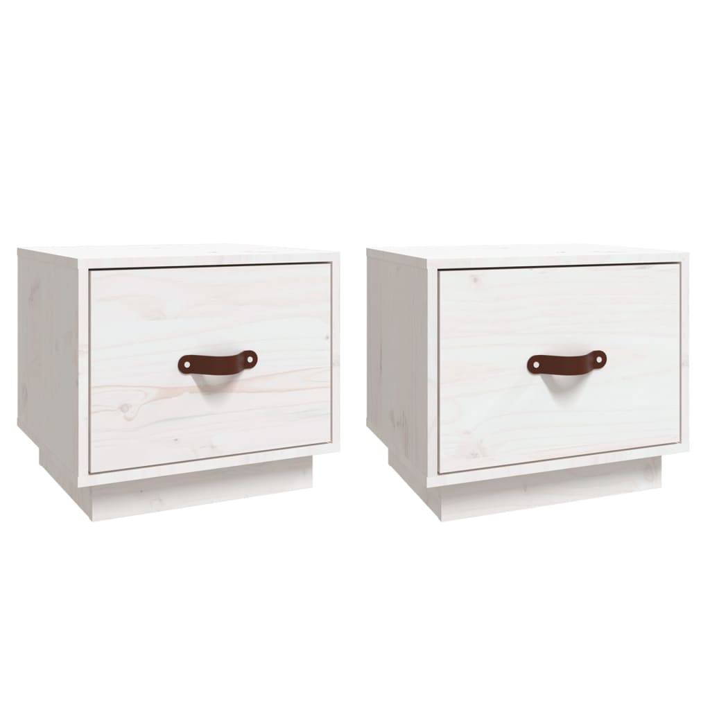 Comodini 2 pz Bianco 40x34x35 cm in Legno Massello di Pino - homemem39