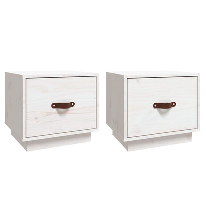 Comodini 2 pz Bianco 40x34x35 cm in Legno Massello di Pino