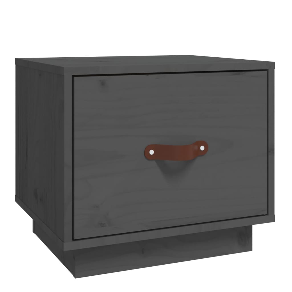Comodino Grigio 40x34x35 cm in Legno Massello di Pino | homemem39