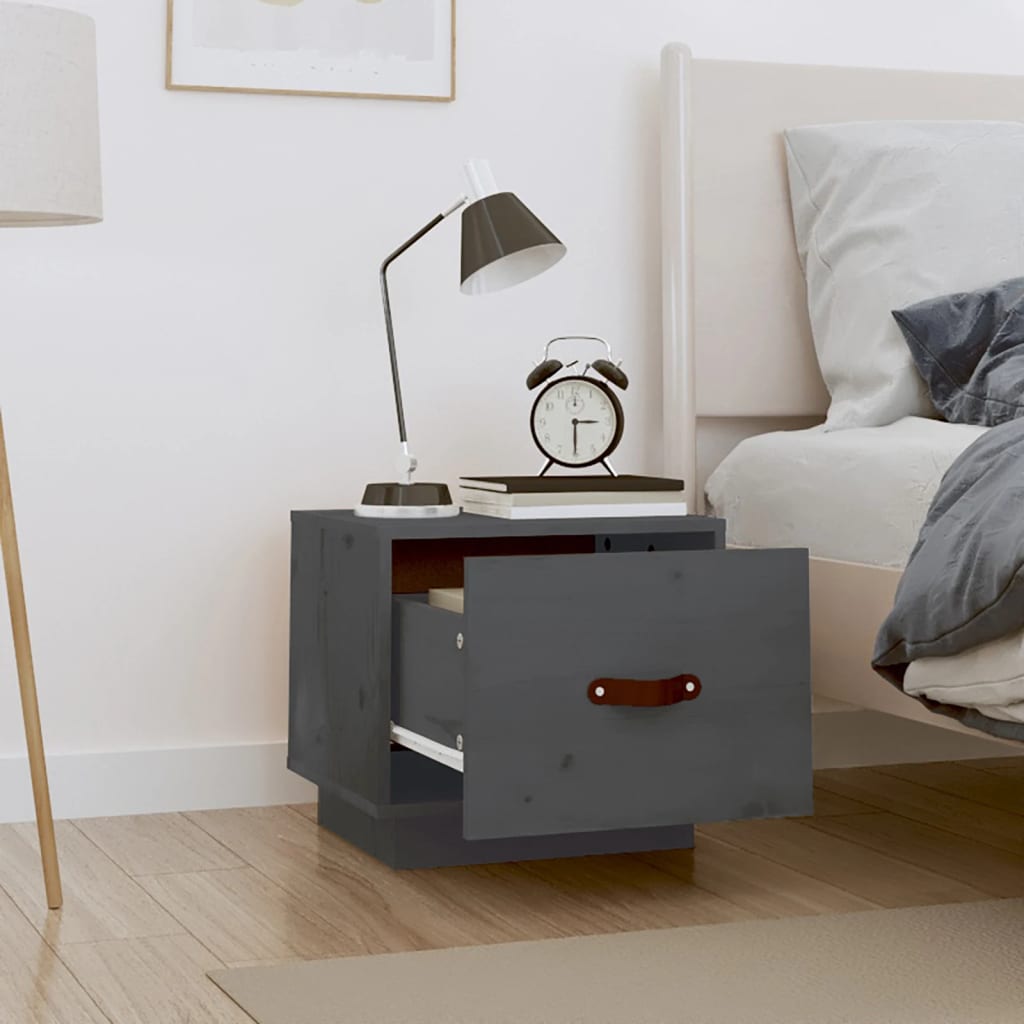Comodino Grigio 40x34x35 cm in Legno Massello di Pino | homemem39