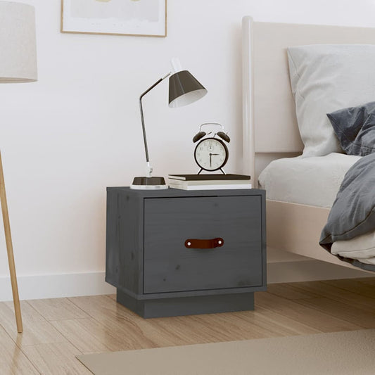 Comodino Grigio 40x34x35 cm in Legno Massello di Pino | homemem39