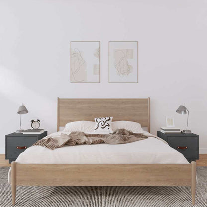 Comodini 2 pz Grigi 40x34x35 cm in Legno Massello di Pino