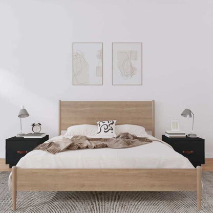 Comodini 2 pz Neri 40x34x35 cm in Legno Massello di Pino