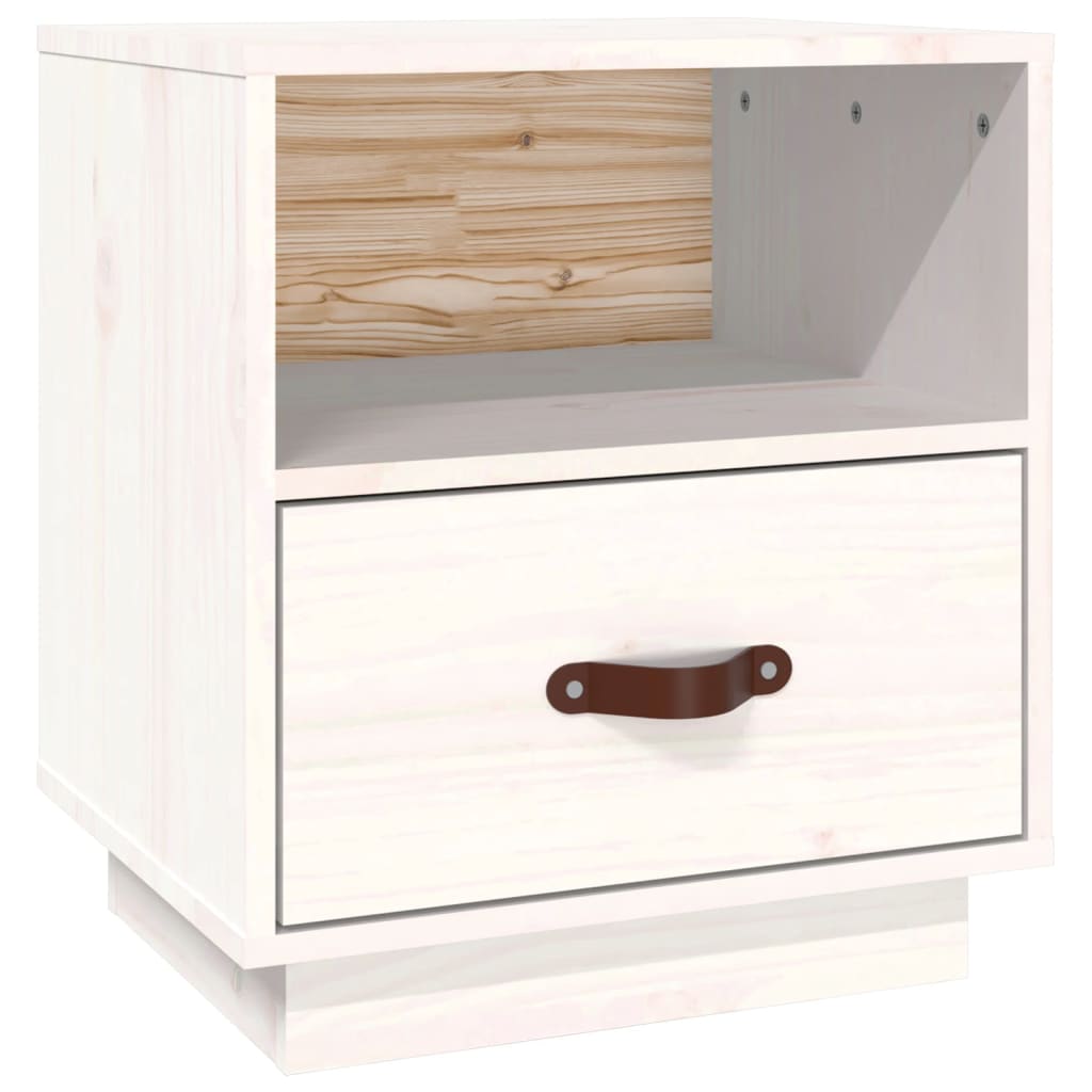 Comodino Bianco 40x34x45 cm in Legno Massello di Pino - homemem39