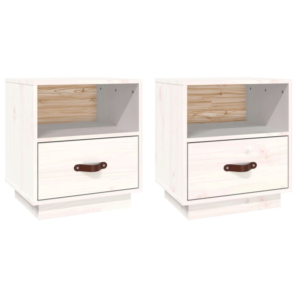 Comodini Bianco 2 pz 40x34x45 cm in Legno Massello di Pino - homemem39