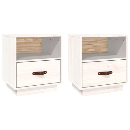 Comodini Bianco 2 pz 40x34x45 cm in Legno Massello di Pino - homemem39