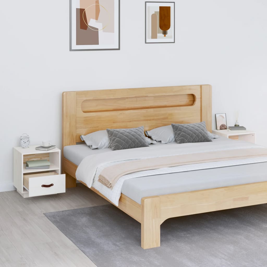 Comodini Bianco 2 pz 40x34x45 cm in Legno Massello di Pino - homemem39