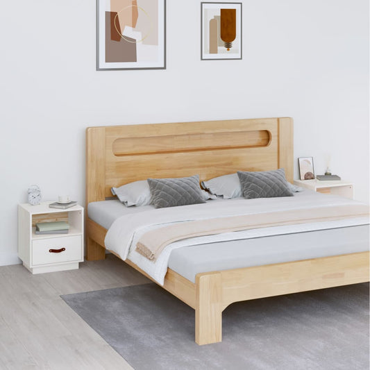 Comodini Bianco 2 pz 40x34x45 cm in Legno Massello di Pino - homemem39